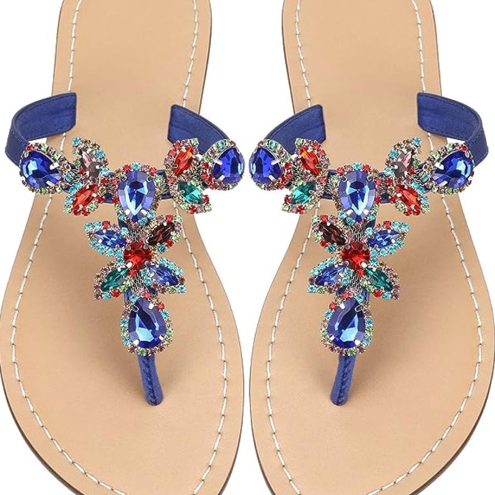 Hinyyrin Rhinestone Sandals,Women's Flats